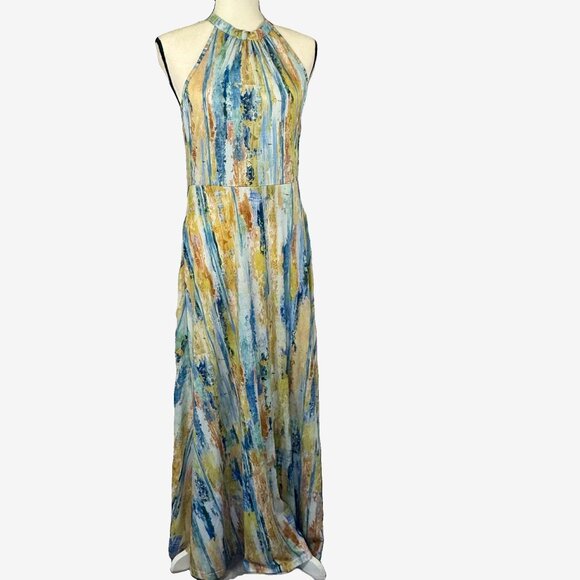 Watercolor Print Halter Maxi Dress | Sleeveless, Flowy, Resort Style Medium - Picture 1 of 4